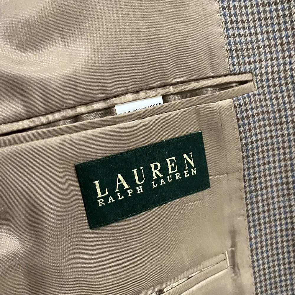RALPH LAUREN Blazer Men's 44L Houndstooth Wool Silk Preppy Sports Coat‎